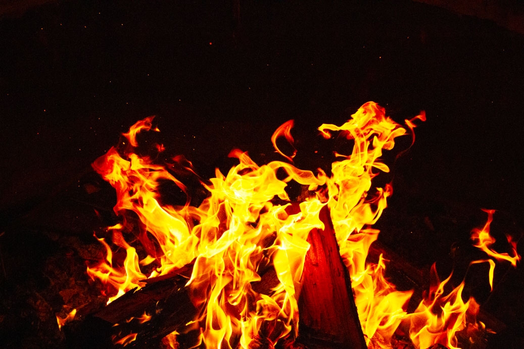 Close-up photograph of a live camp fire